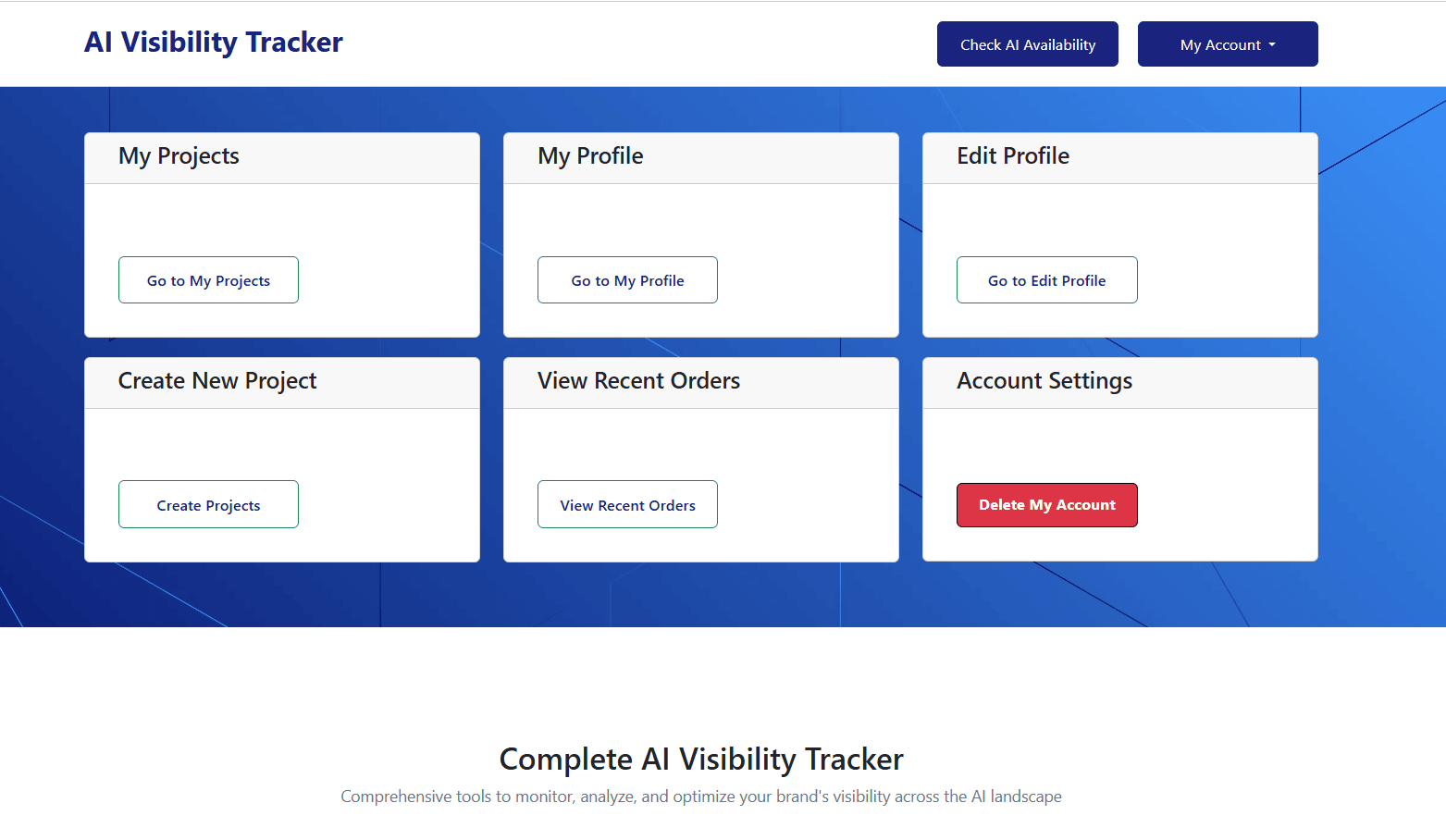 How your account looks in Ai Visibility Tracker